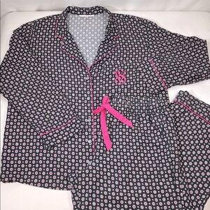 Victoria's Secret Black Pajama Set with Pink Details Size M